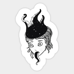 Strange Goth Octopus Tentacle Girl Head Sticker